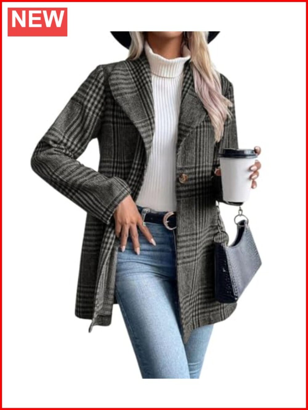 Women's Plaid Wool Blend Shawl Collar Coat